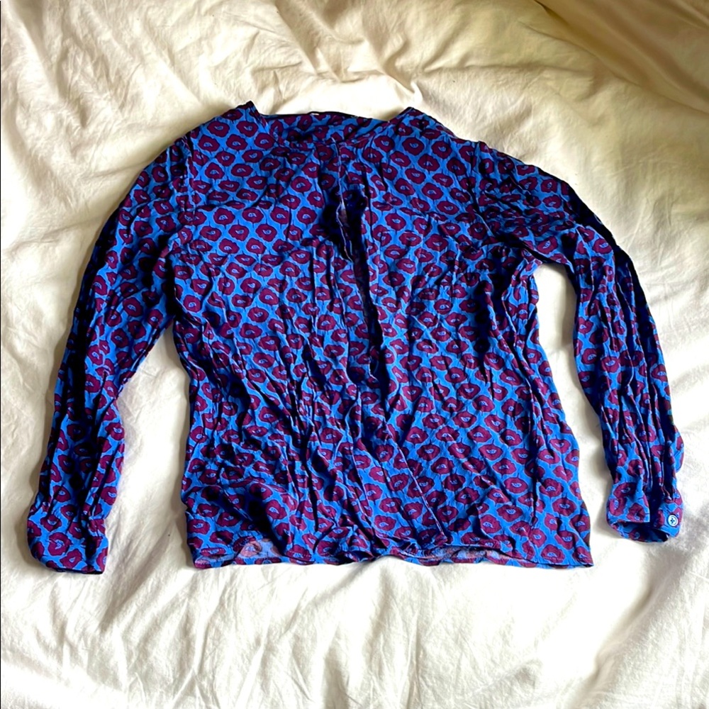 Blue and Red Patterned Women's Top